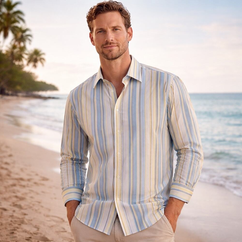 Tommy Bahama Long Sleeve Button Down Shirt Men’s Large Stripes Silk Blend